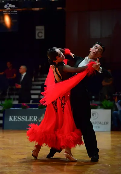 Dancesport competitor: Male dancer: black suit with a white shirt