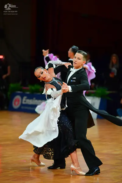 Dancesport competitor: Male dancer: black ballroom tailcoat, white shirt, white bow tie, black trousers