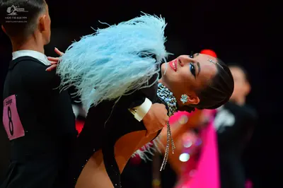Dancesport competitor: Male dancer: black suit with a white shirt
