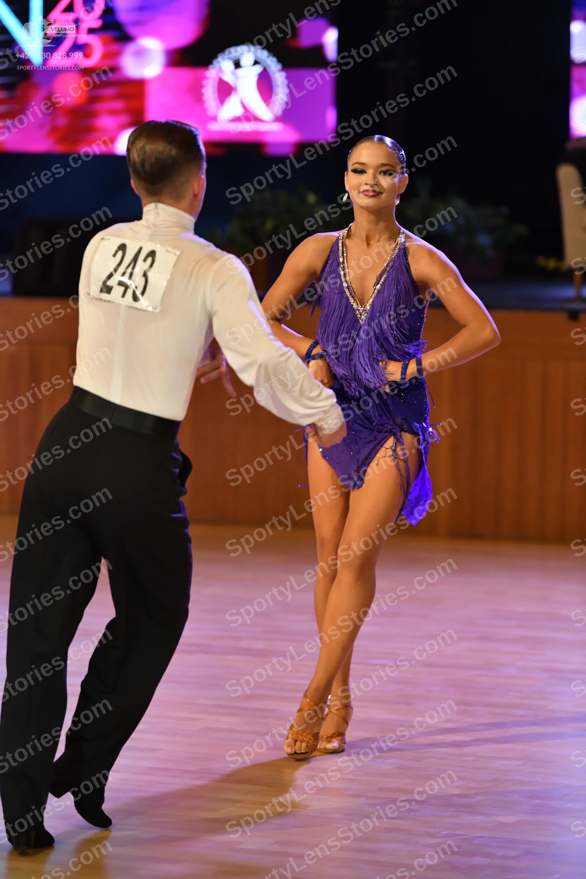 Dancesport competitor #243: Male:** Black tailored suit with a sequin lapel and black trousers