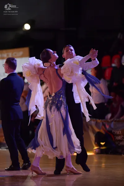 Dancesport competitor: Male dancer (left): dark blue or black suit