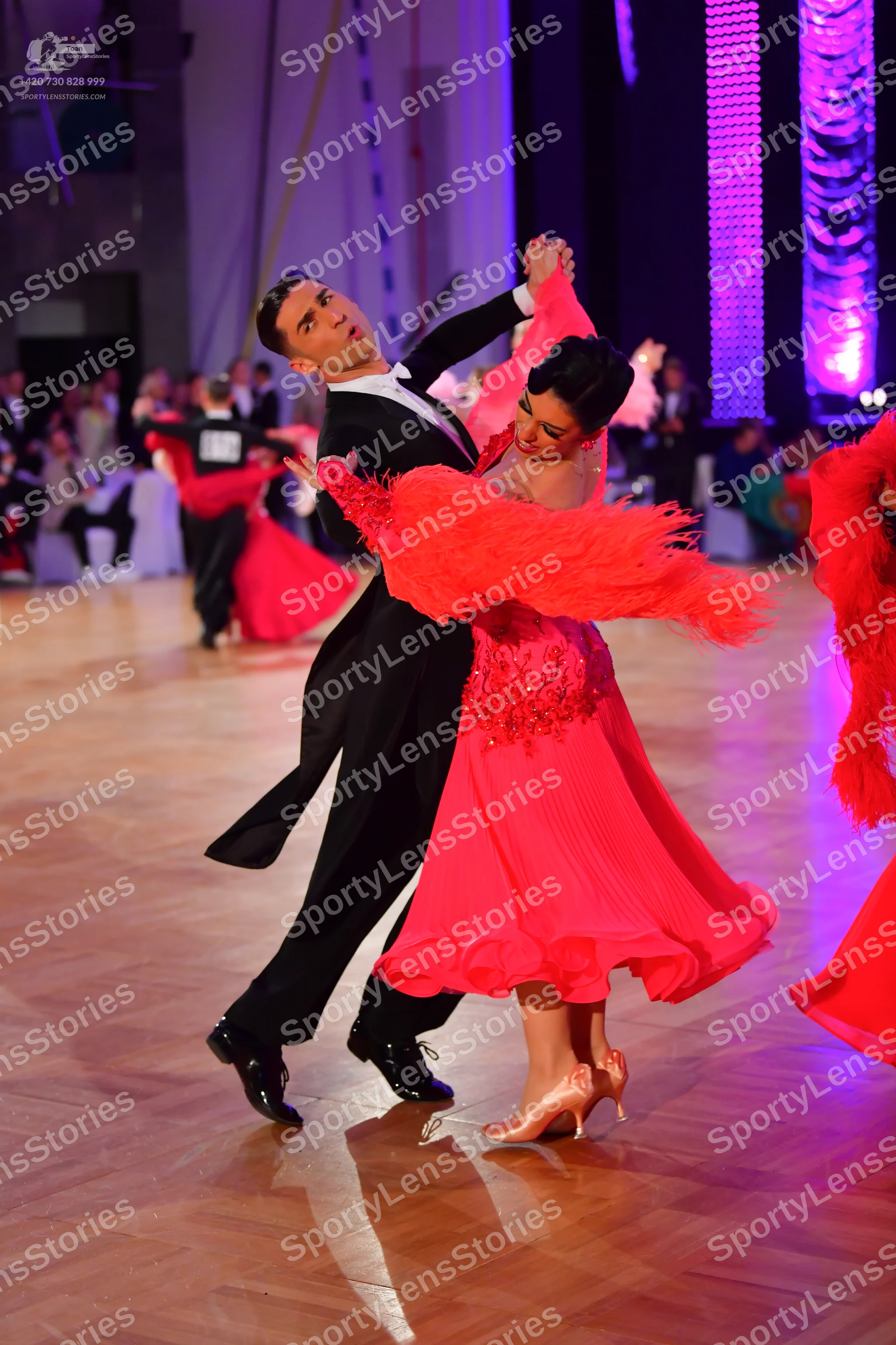 Dancesport competitor #73: Male dancer: black ballroom suit with a white shirt and black trousers
