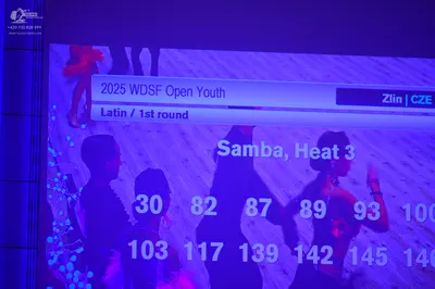 Dancesport competitor: The dancers appear as silhouettes due to the lighting