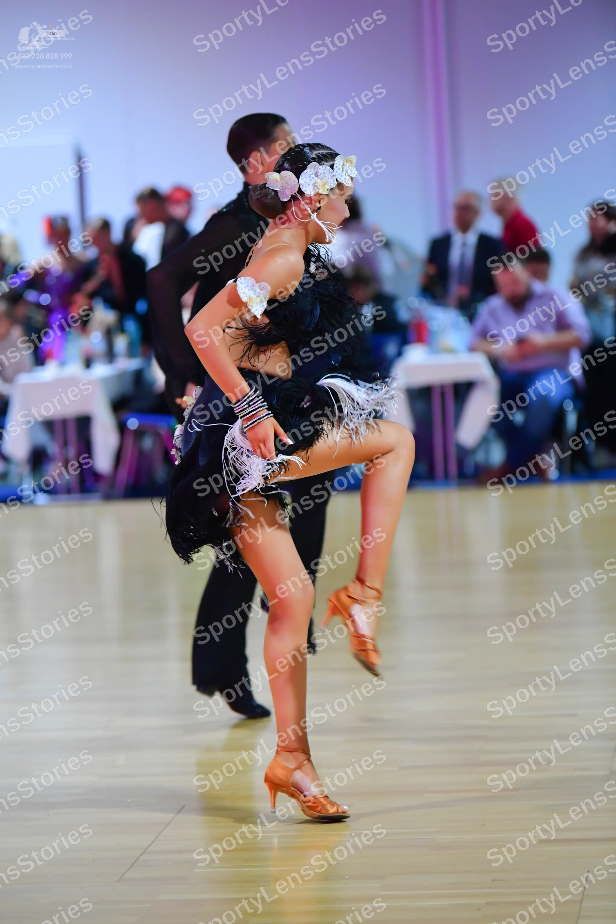 Dancesport competitor: Male dancer: black dance suit