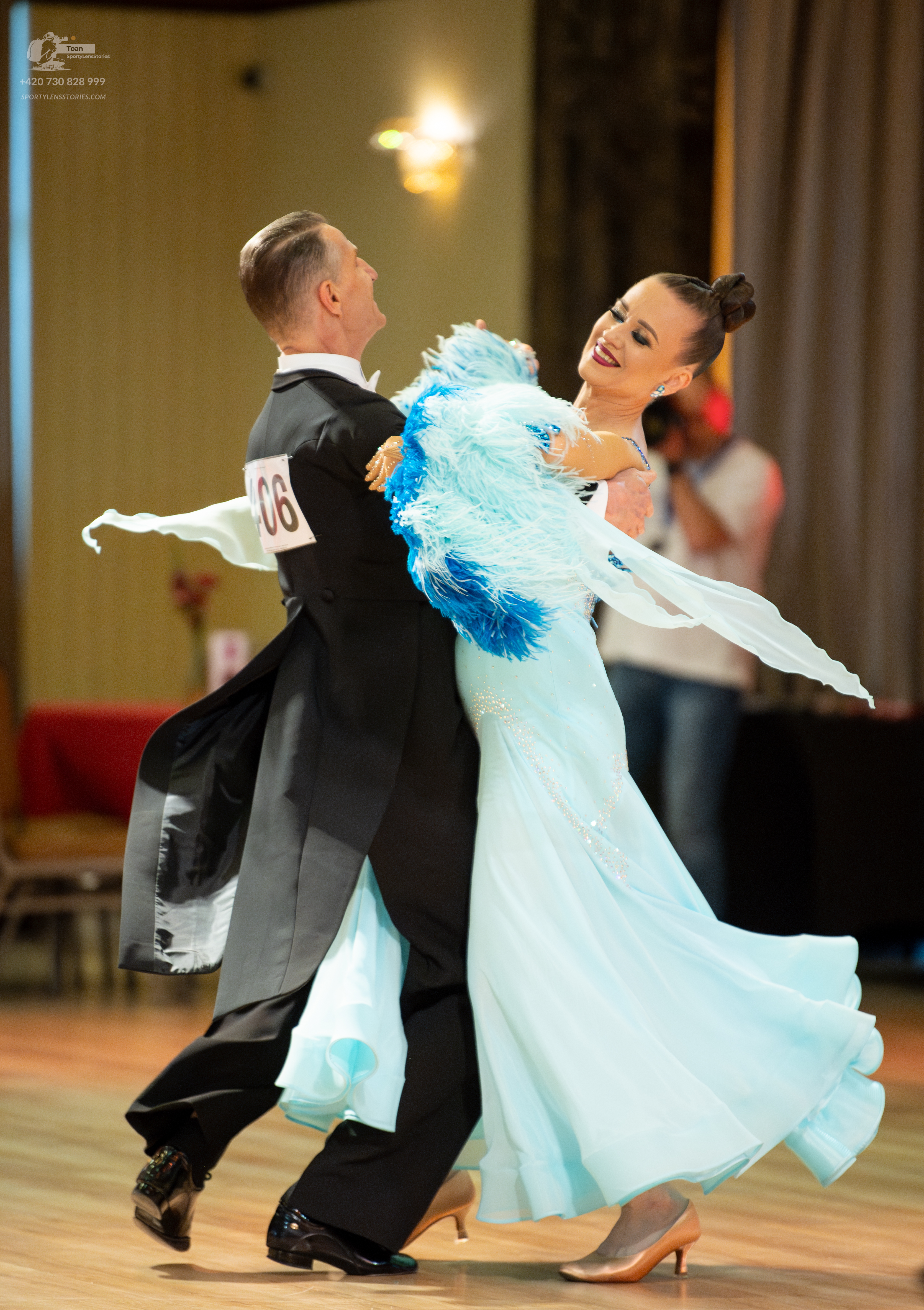 Dancesport competitor #06: Male dancer: black tailcoat, white shirt, and black trousers