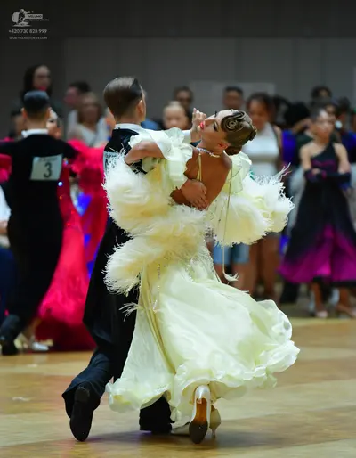 Dancesport competitor: Male dancers: black suits with white shirts