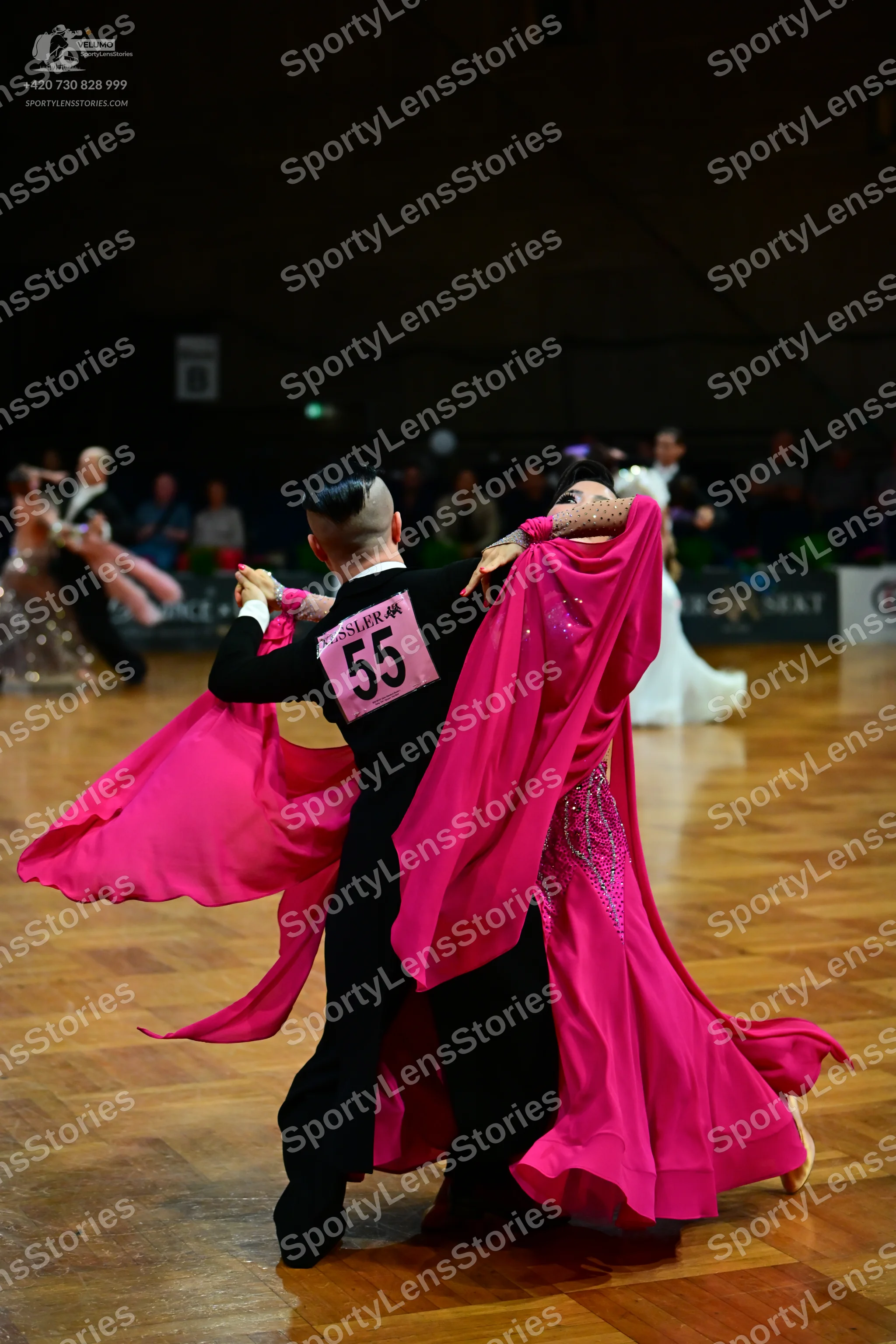 Dancesport competitor #55: Male dancer: black long-sleeve shirt and black trousers