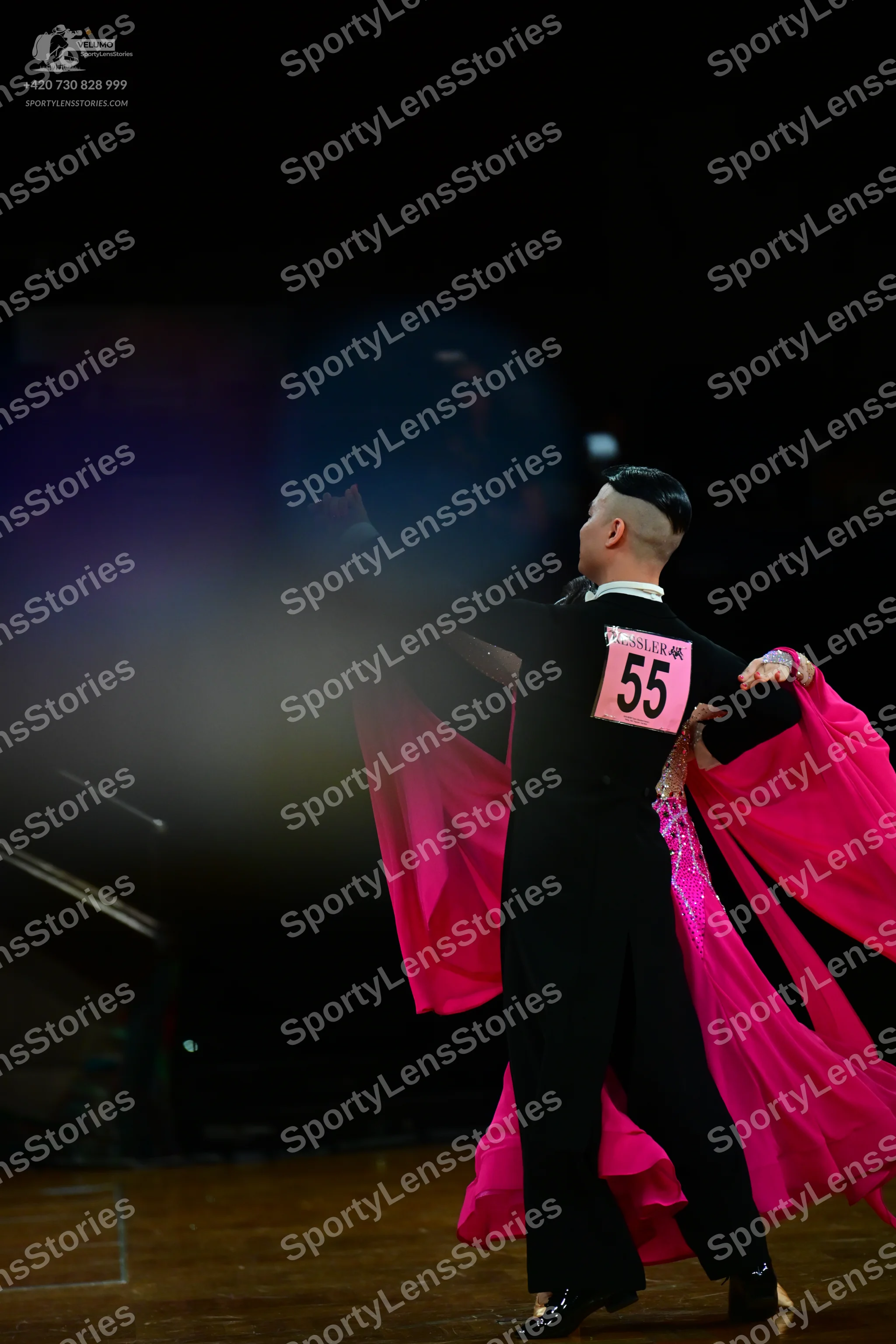 Dancesport competitor #55: Male dancer: black long-sleeved top and black trousers