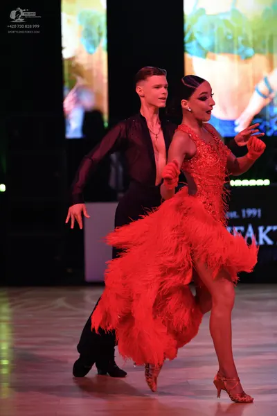 Dancesport competitor: Male dancer: black long-sleeved semi-transparent shirt and black trousers