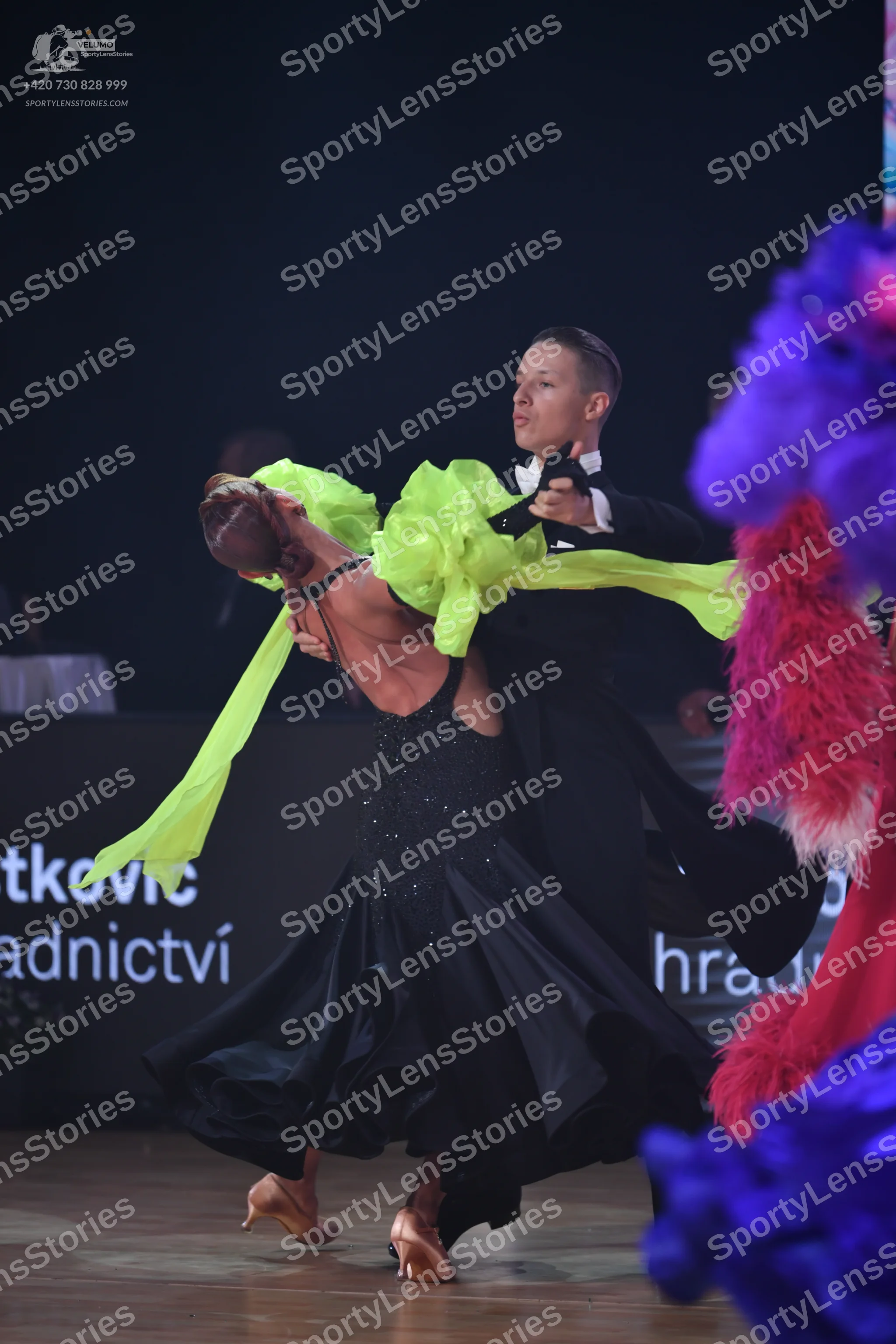 Dancesport competitor: Male dancer: black ballroom tailcoat with a white shirt and black bow tie