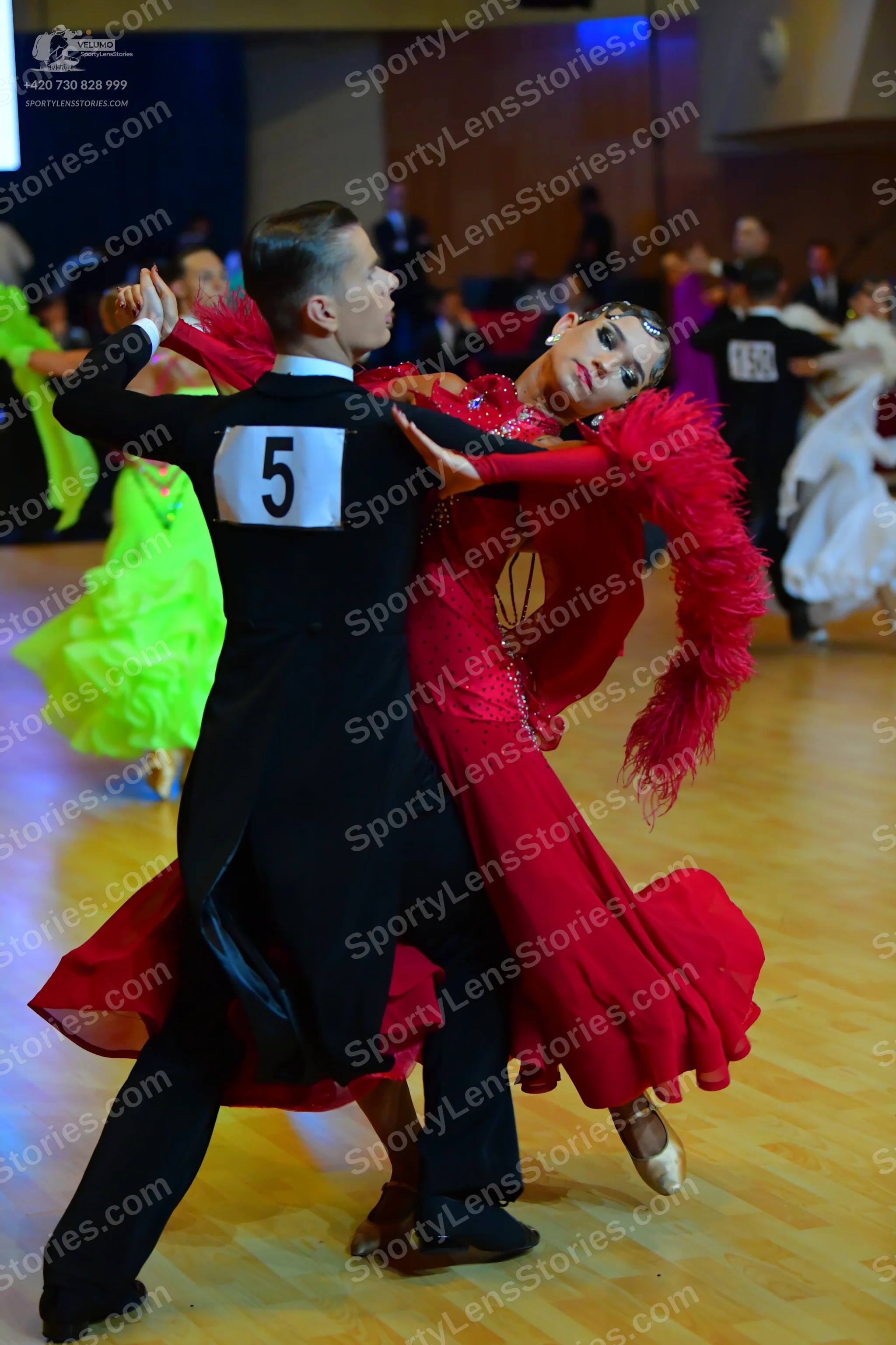 Dancesport competitor: Male dancer: black tailcoat, black trousers, and white shirt collar