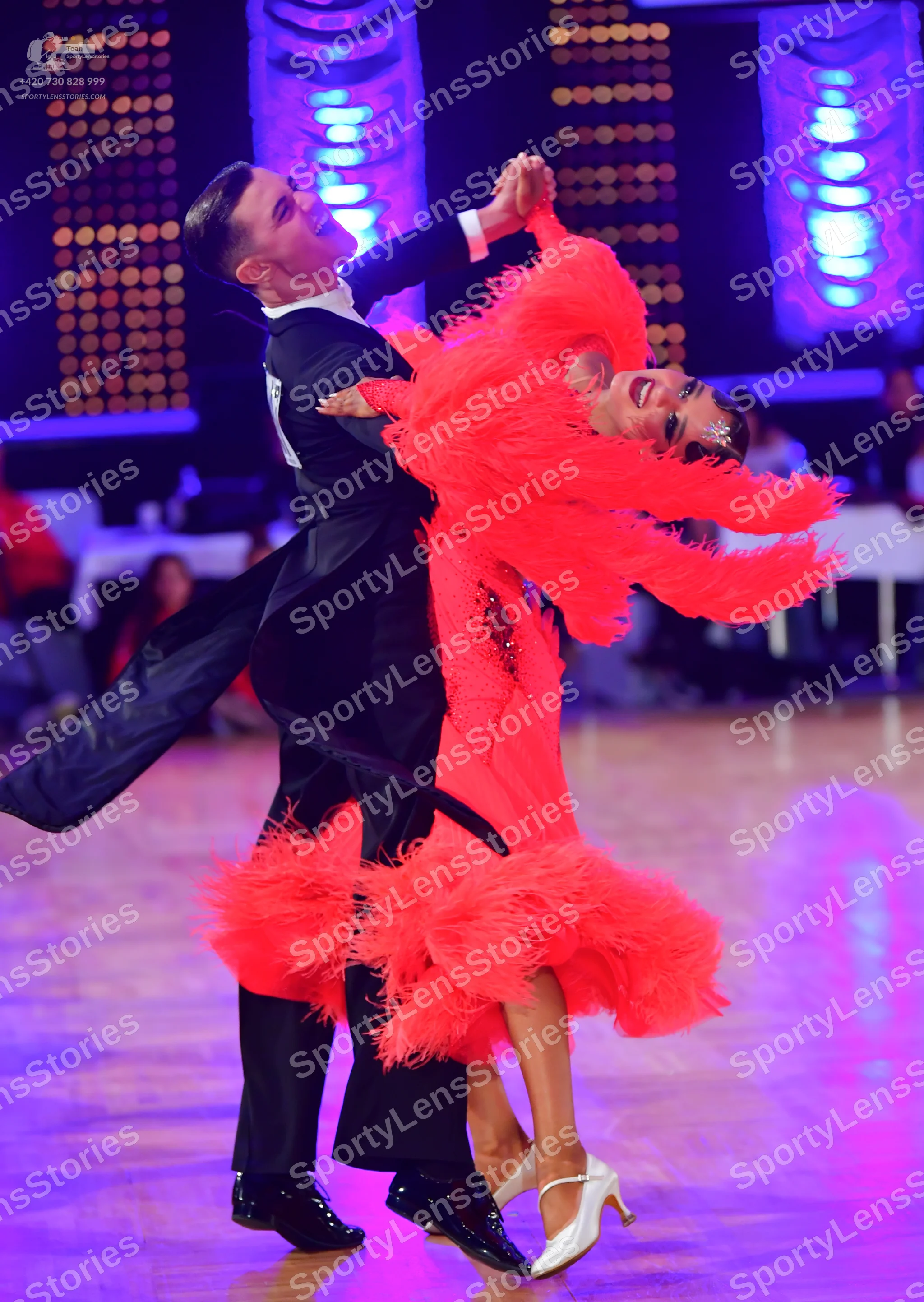 Dancesport competitor: Male dancer: black tailcoat suit with a white shirt and black trousers