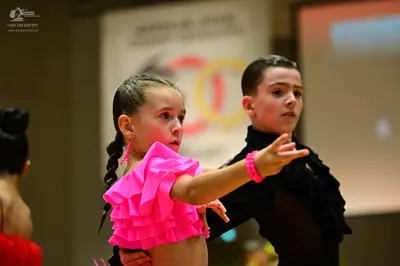 Dancesport competitor: Female dancer: bright pink ruffled Latin crop top