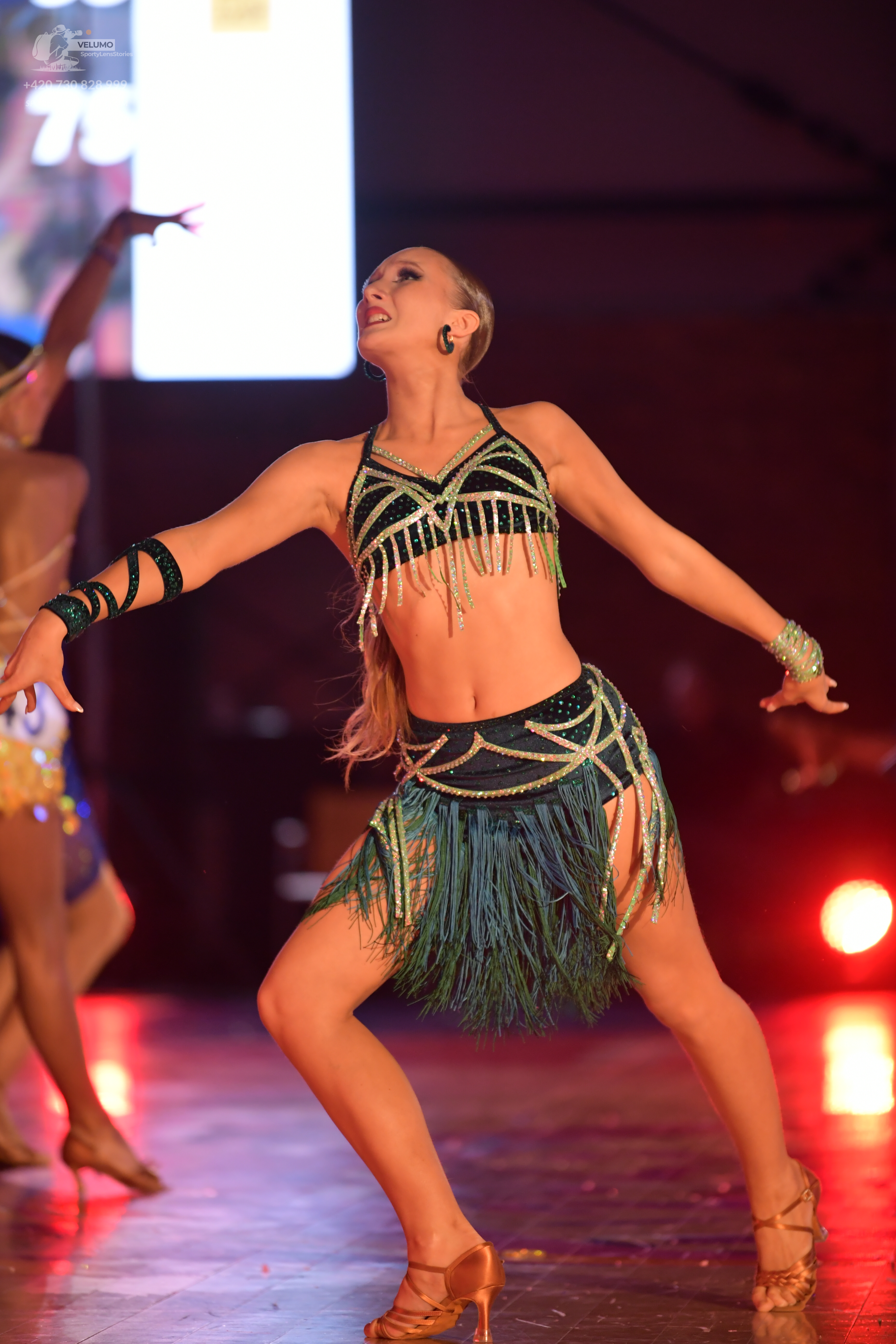 Dancesport competitor: ** Green/Silver Latin Dress
