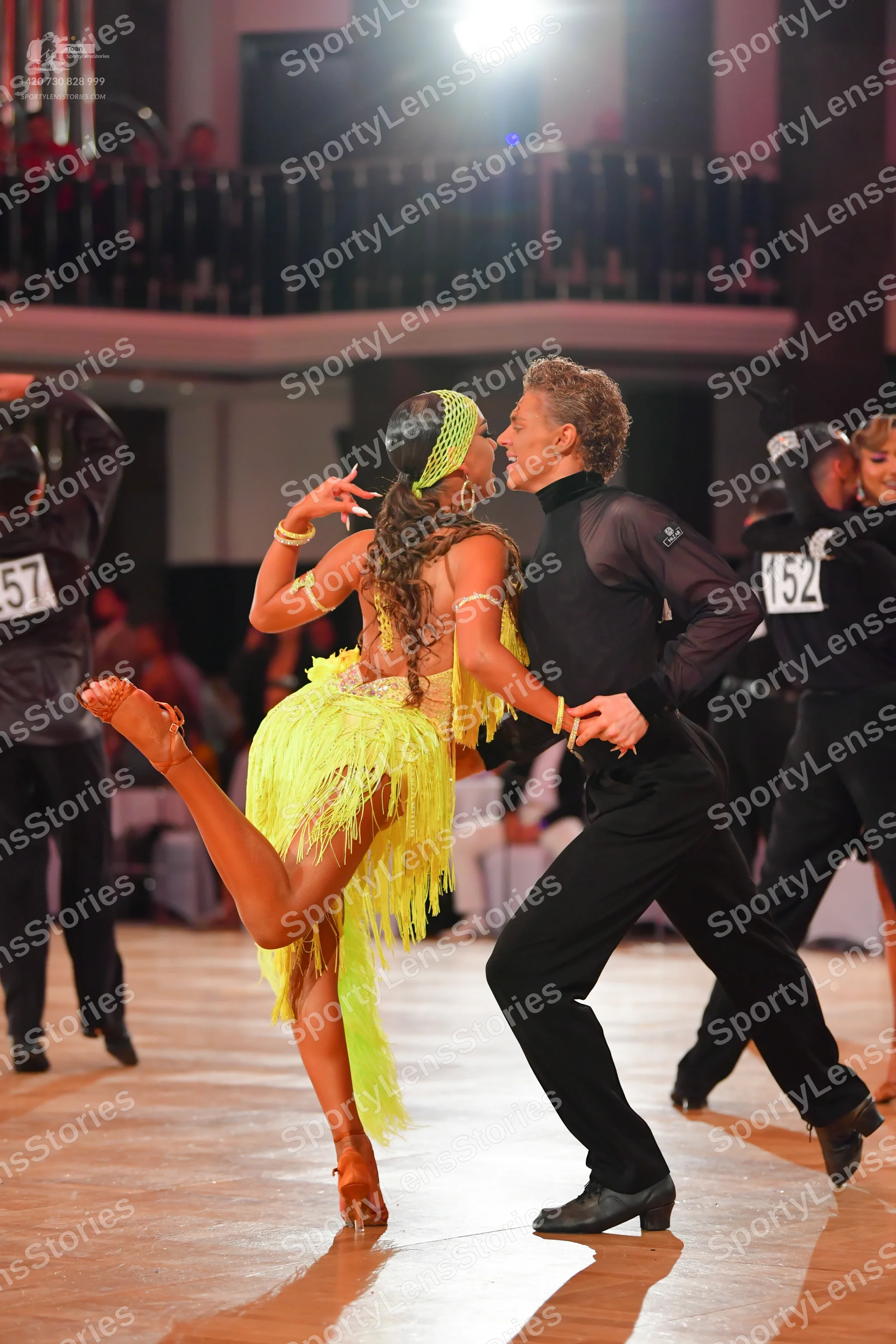 Dancesport competitor #57, #152: Male dancer: black long-sleeved shirt and black trousers
