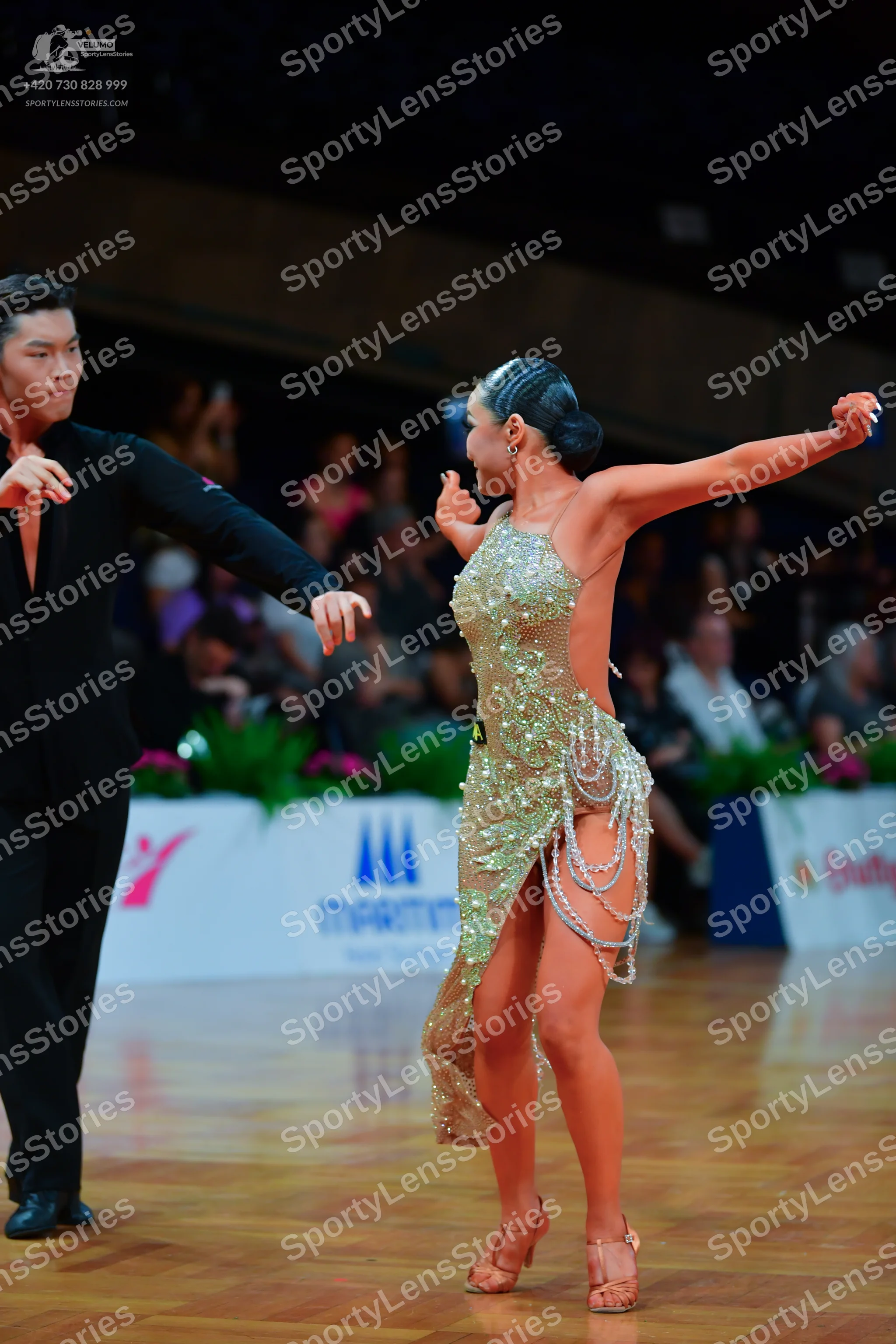 Dancesport competitor: Male dancer: black long-sleeved dance shirt and trousers