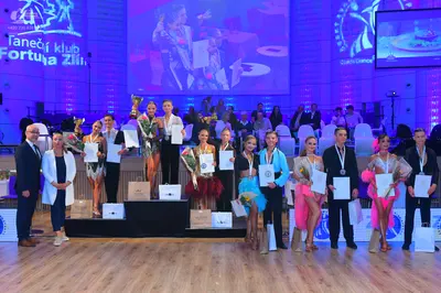 Dancesport competitor: Male dancers: black suits with white shirts
