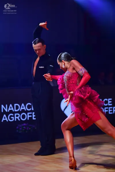 Dancesport competitor: Male dancer: black long-sleeved dance shirt and black trousers