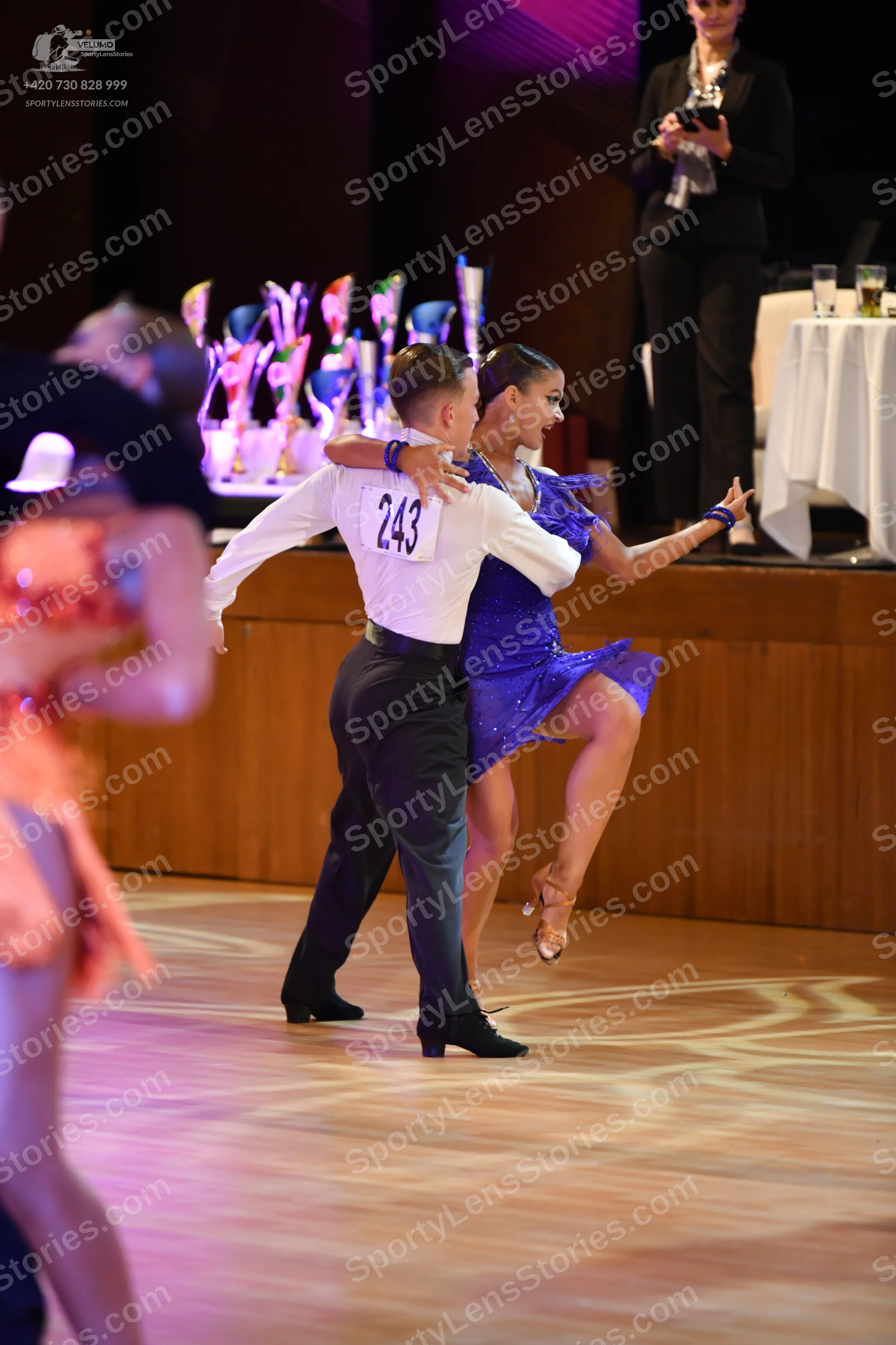 Dancesport competitor #243: Male dancer: white long-sleeved shirt and black trousers