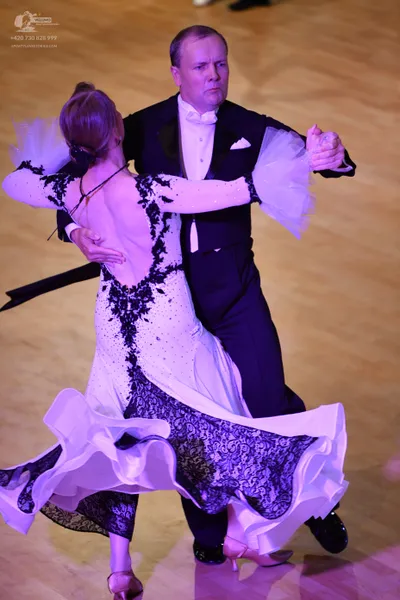 Dancesport competitor: ** Male: Black tail suit with silver sequin accents on the lapels and trousers
