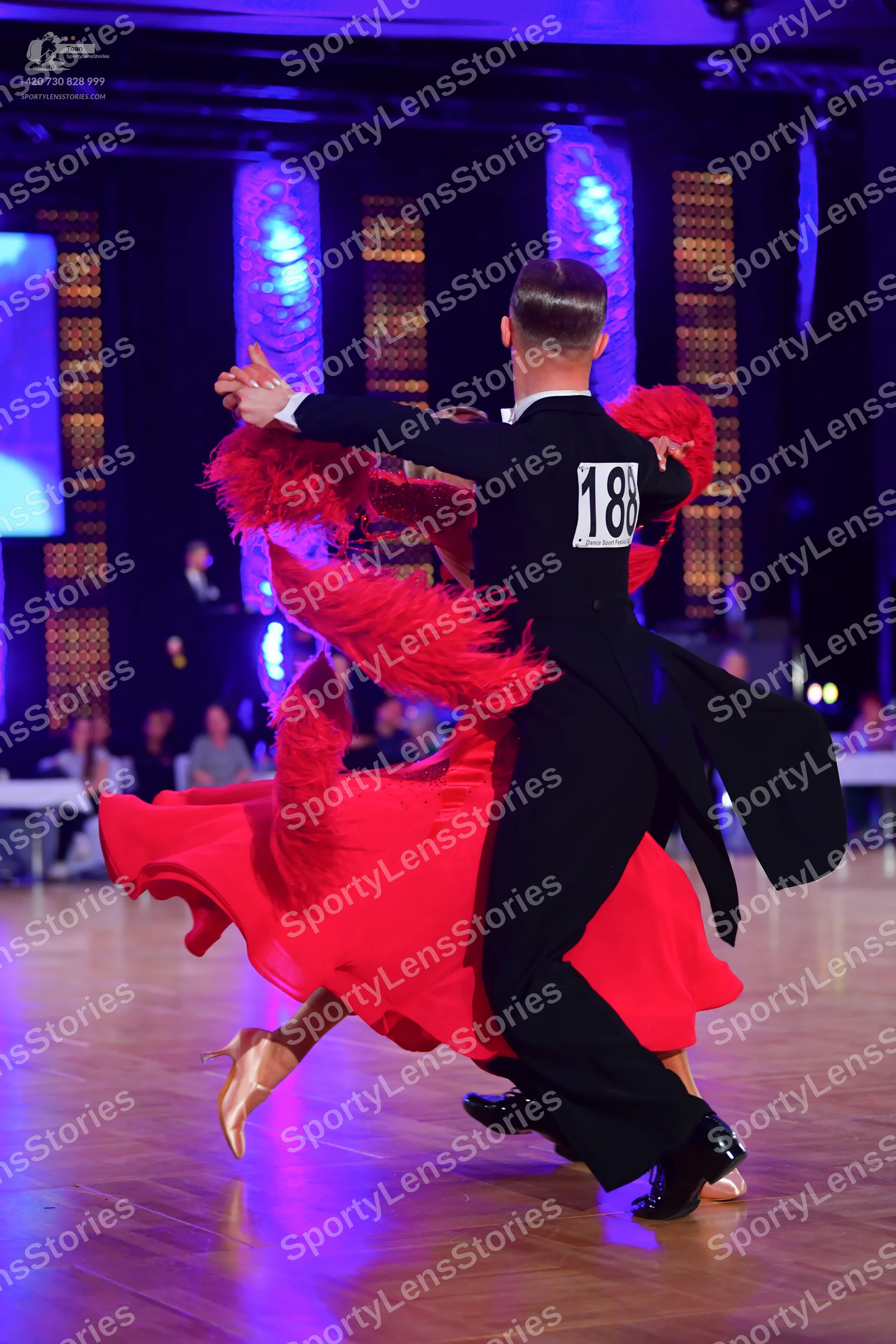 Dancesport competitor #188: Male dancer: black tailcoat and black trousers