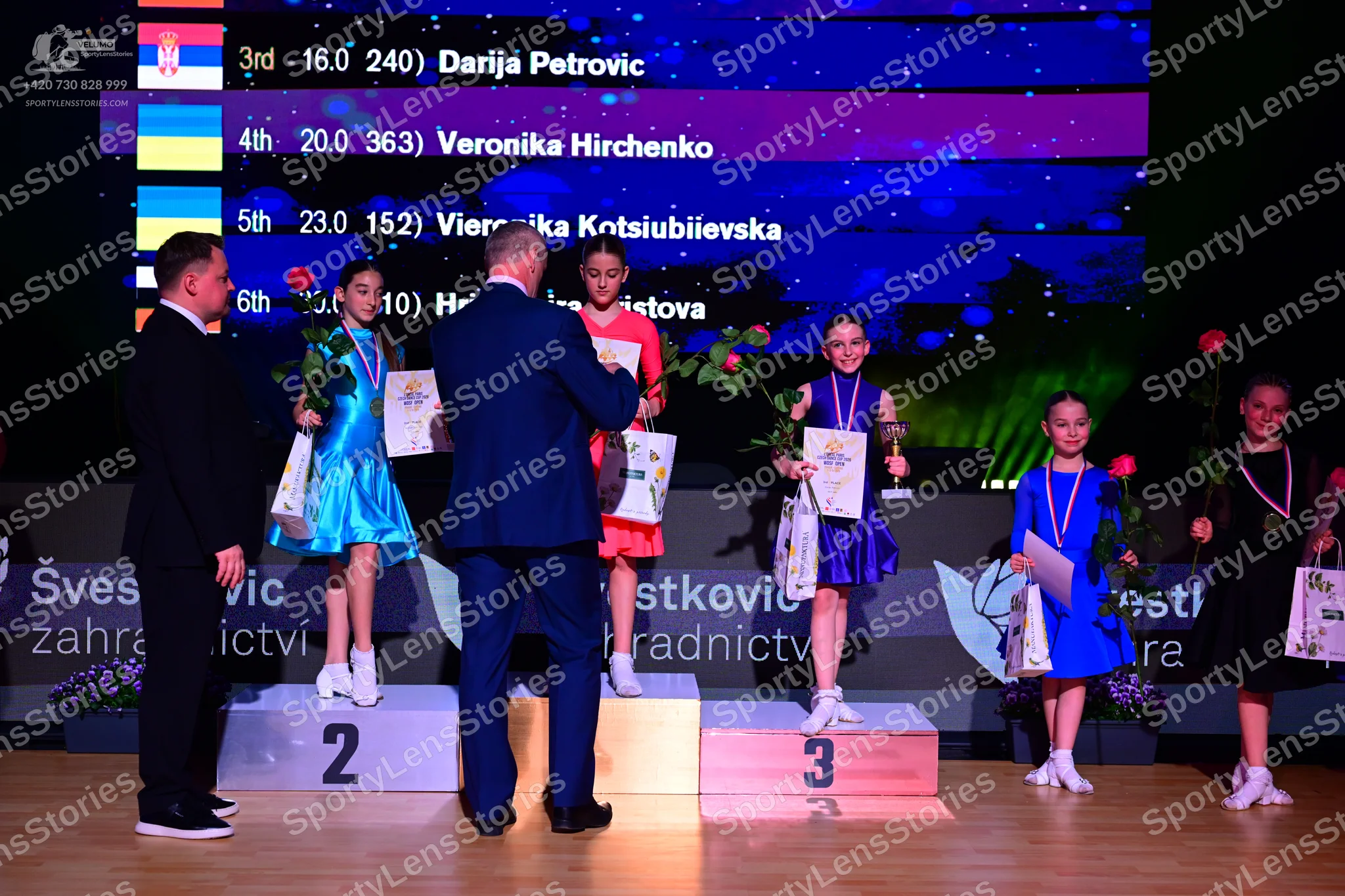 Dancesport competitor: Female dancer 1: light blue satin latin dress with a short skirt