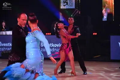 Dancesport competitor: Male dancer (left): black long-sleeved shirt