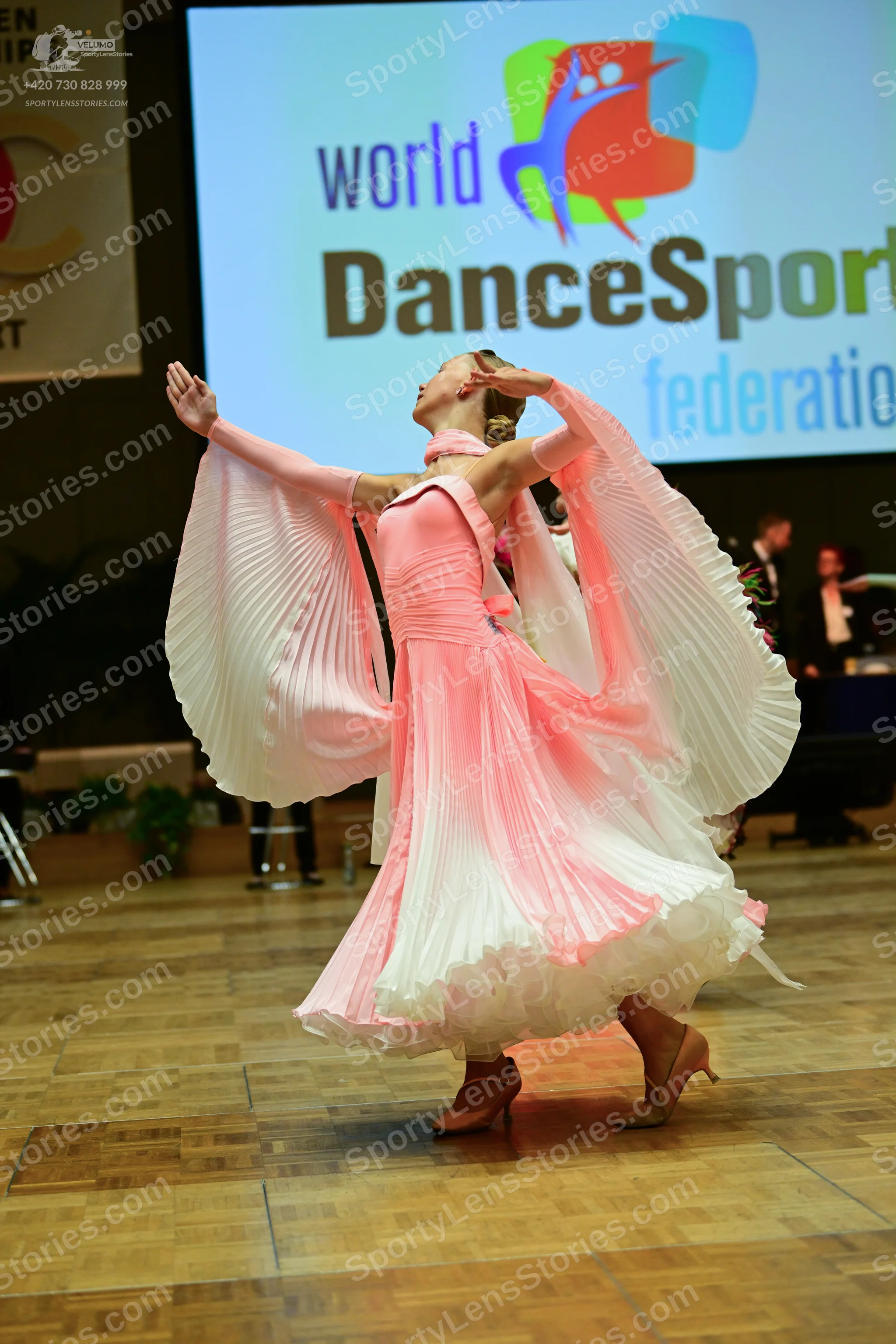 Dancesport competitor: Okay, here's a breakdown of the dancers' costumes based on the photo, following 