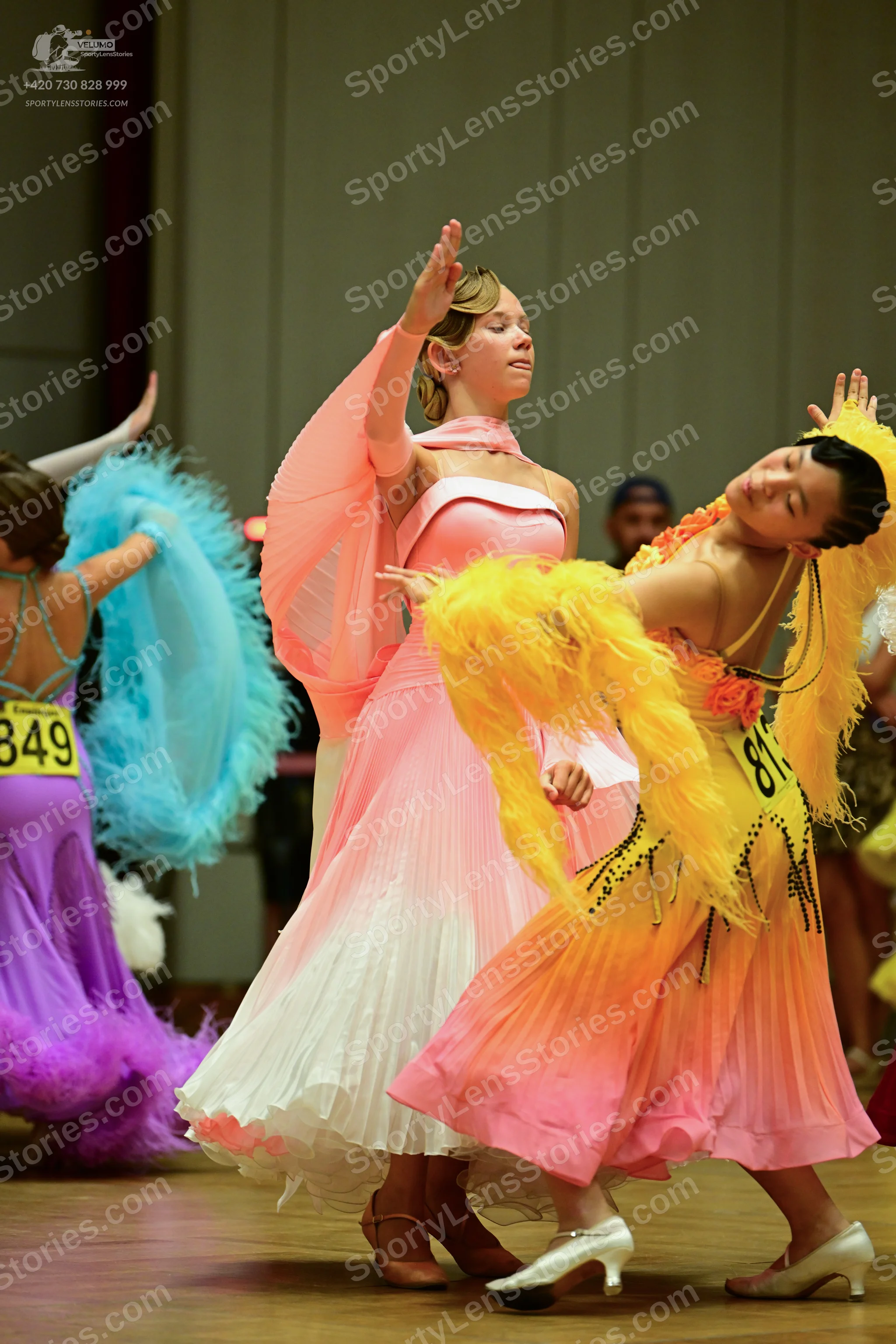 Dancesport competitor #349: ** Light pink, flowing latin dress with ruffled sleeves