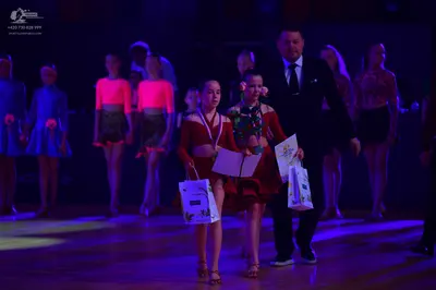 Dancesport competitor: Dancers on the left: blue satin-like dresses