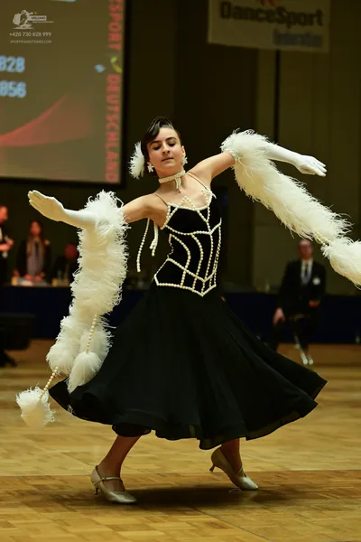Dancesport competitor #050: ** Black latin dress with a high neckline and a fitted bodice