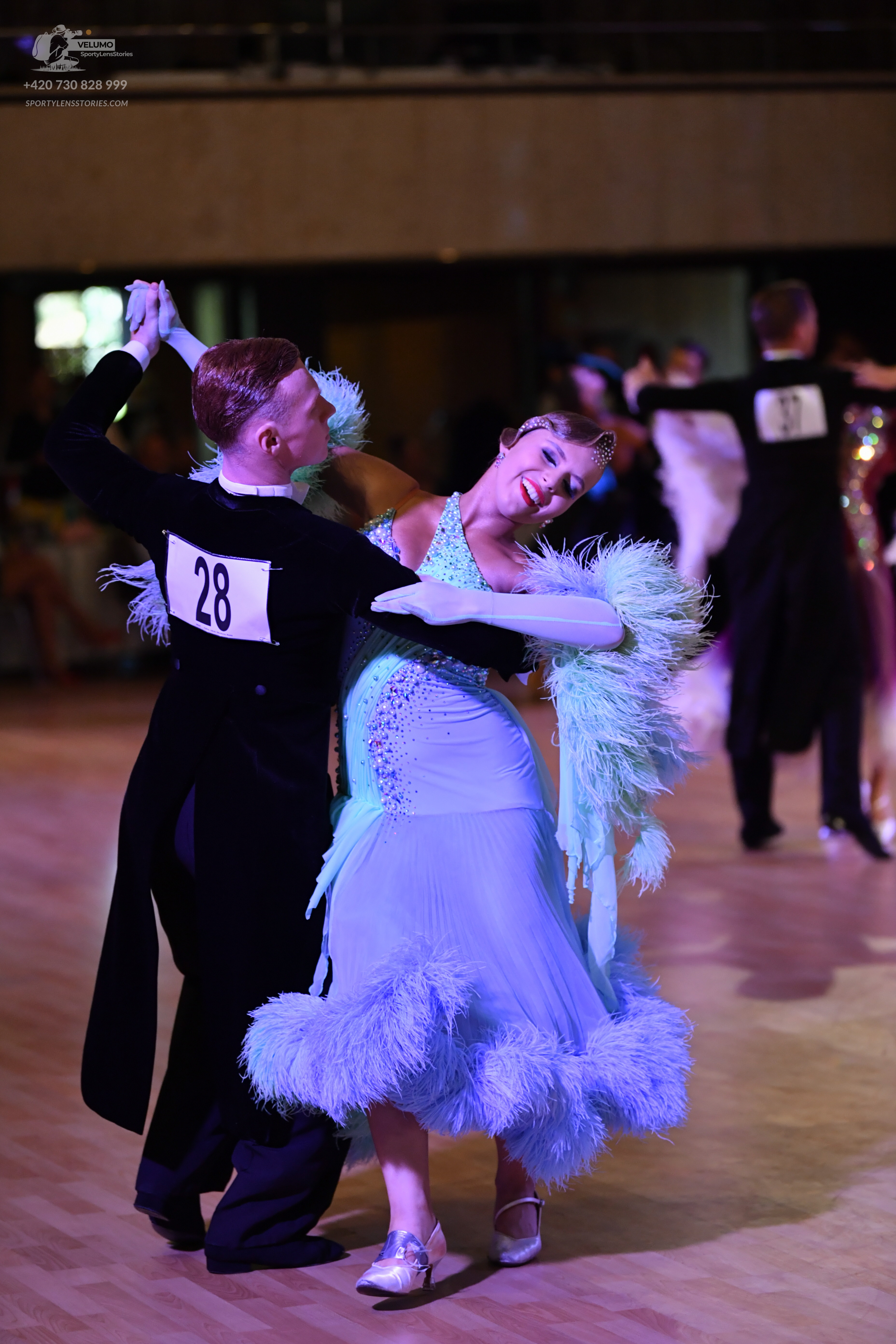 Dancesport competitor #28: Black suit with satin jacket and satin pants
