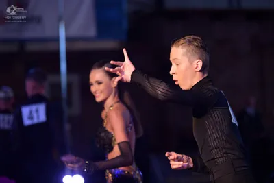 Dancesport competitor #41: Male dancer: black long-sleeved dance top with textured fabric