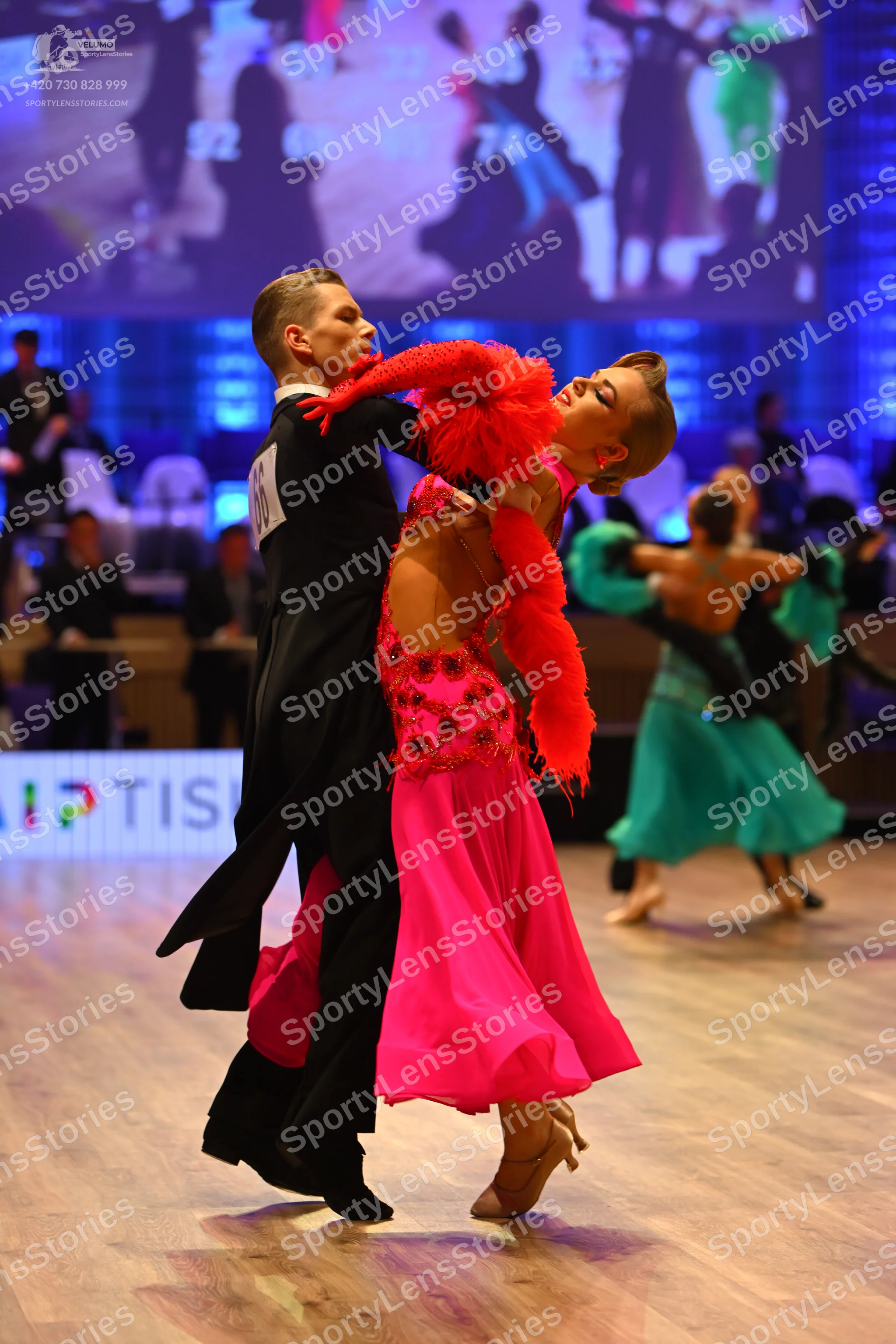 Dancesport competitor: Male dancer: black ballroom tailcoat with a white shirt and black bow tie