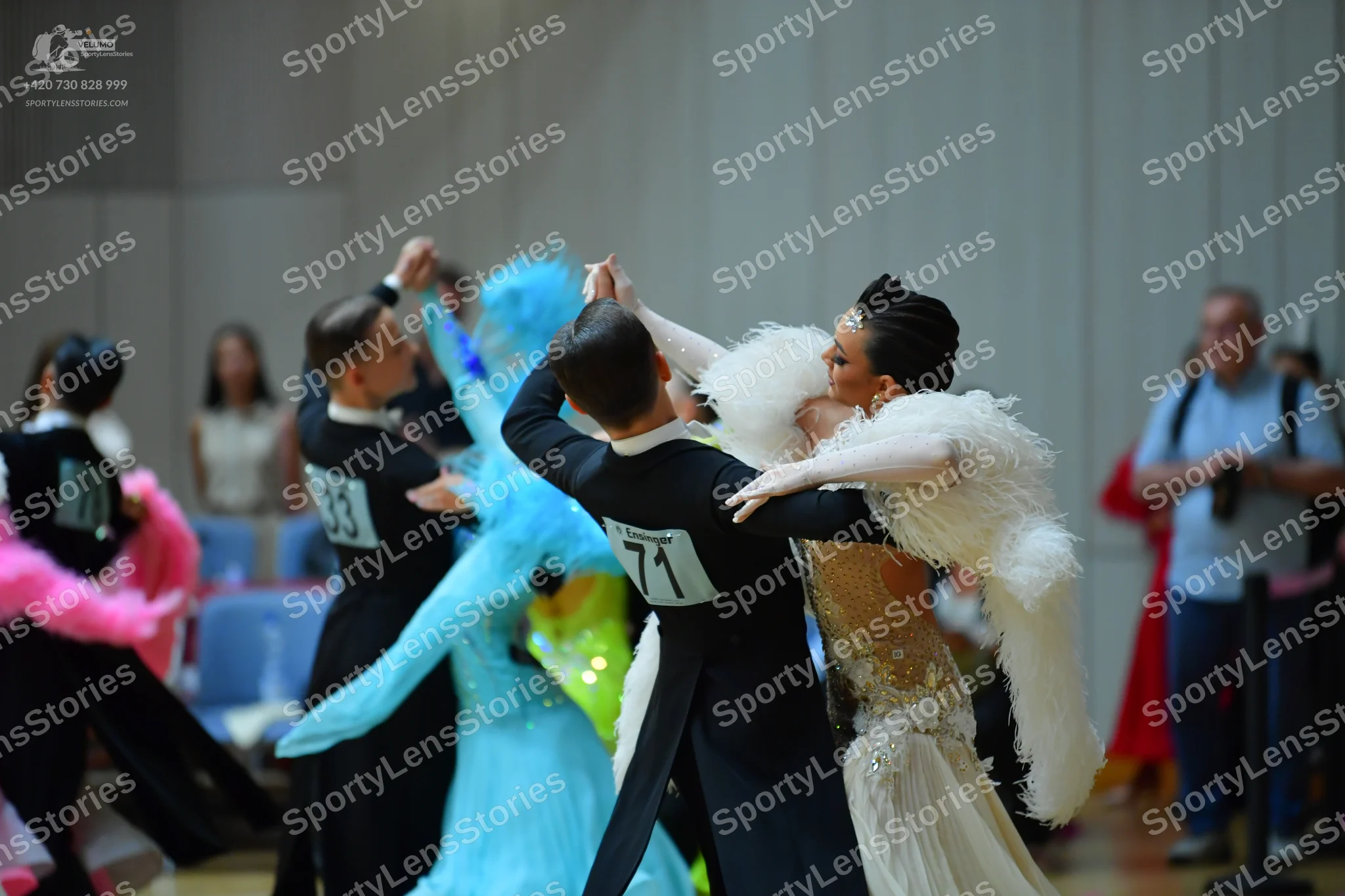 Dancesport competitor #33, #71: Male dancers: black suits