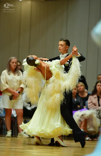 Dancesport competitor: Male dancer: black suit with a white shirt