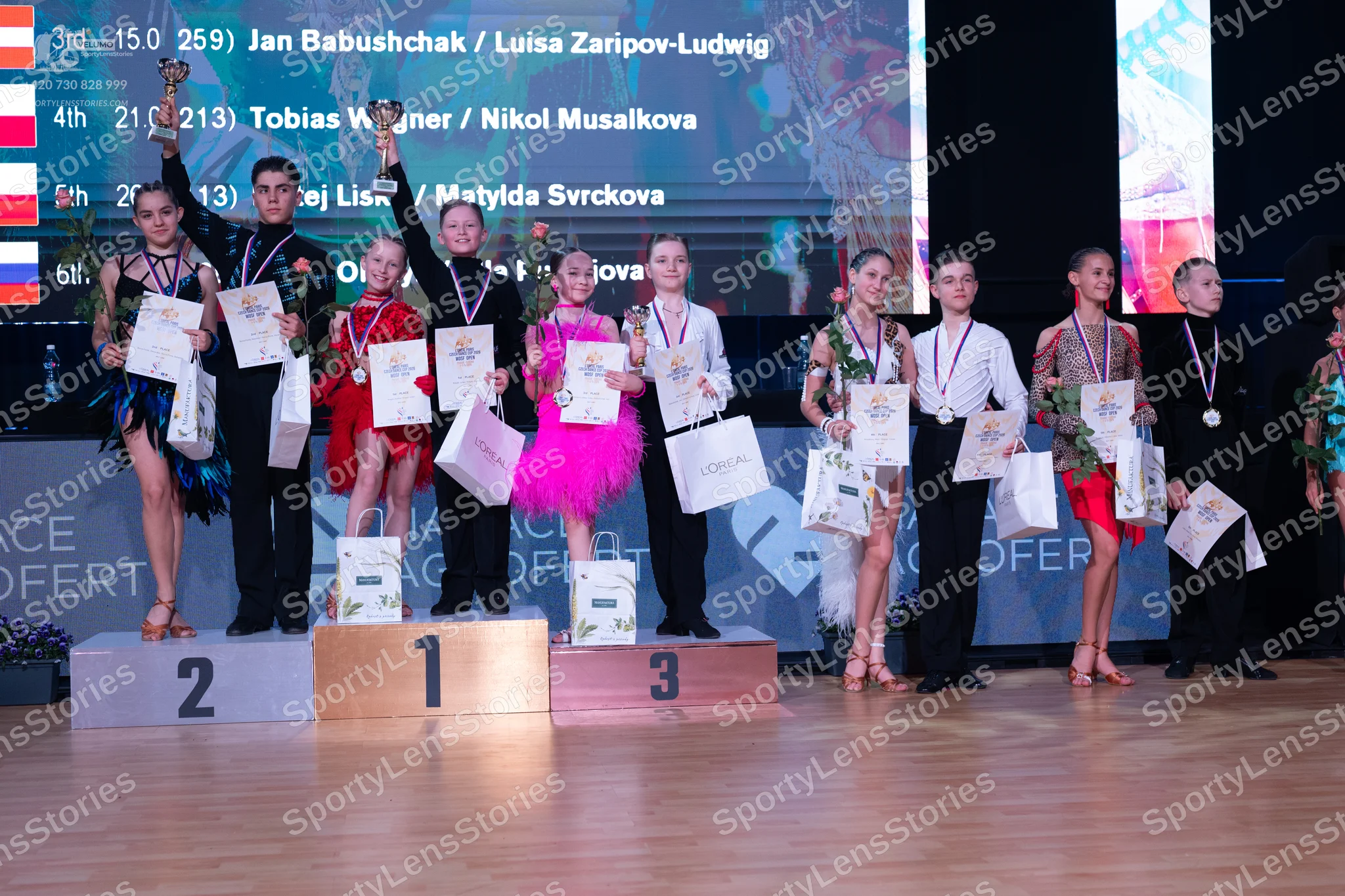 Dancesport competitor: Female dancer: blue sequined Latin dress