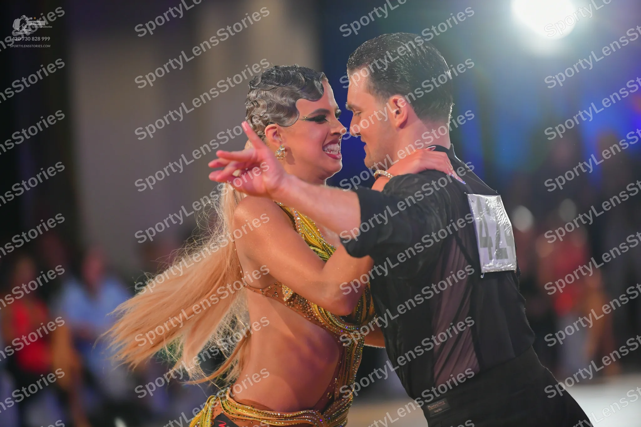 Dancesport competitor #42: Male dancer: black Latin dance shirt with sheer mesh panels
