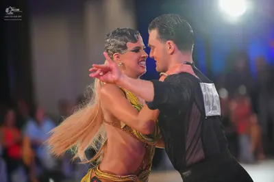 Dancesport competitor #42: Male dancer: black Latin dance shirt with sheer mesh panels
