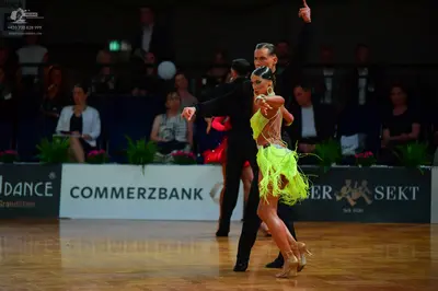 Dancesport competitor: Male dancer: black dance suit
