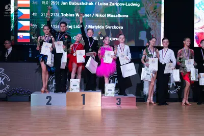Dancesport competitor: Male dancer 1: black suit with sequin lapels