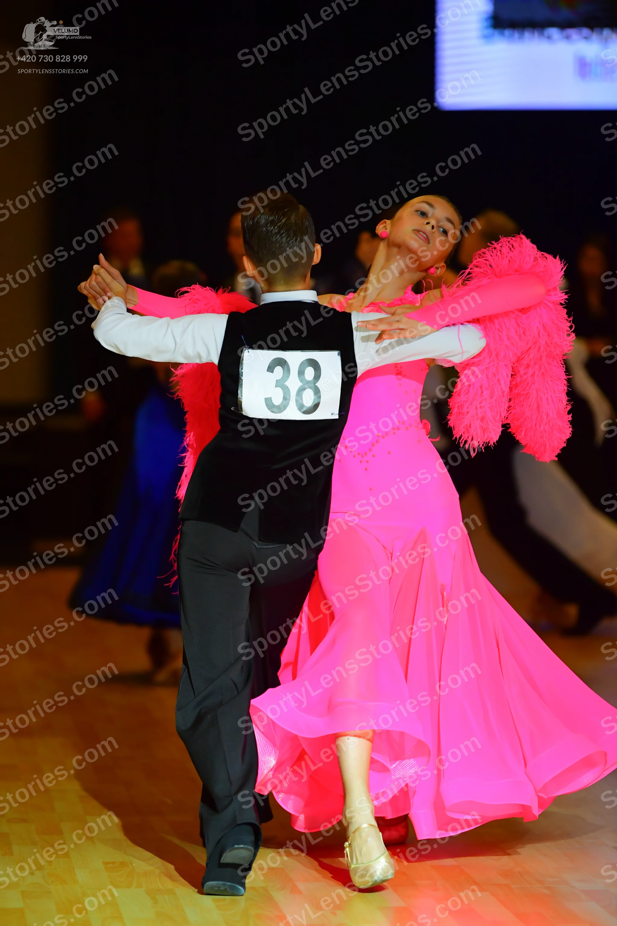 Dancesport competitor #38: Male dancer: black waistcoat, white long-sleeved shirt, and black trousers