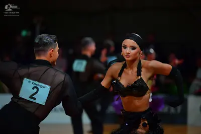 Dancesport competitor: Male dancer: black mesh top