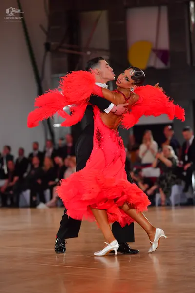 Dancesport competitor: Male dancer: black suit, white shirt, and black bow tie