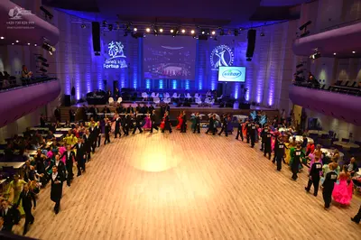 Dancesport competitor: Male dancers: black suits with white shirts and black bow ties or neckties