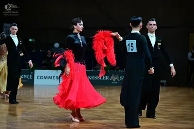 Dancesport competitor #15: Male dancers: black suits with white shirts and black ties