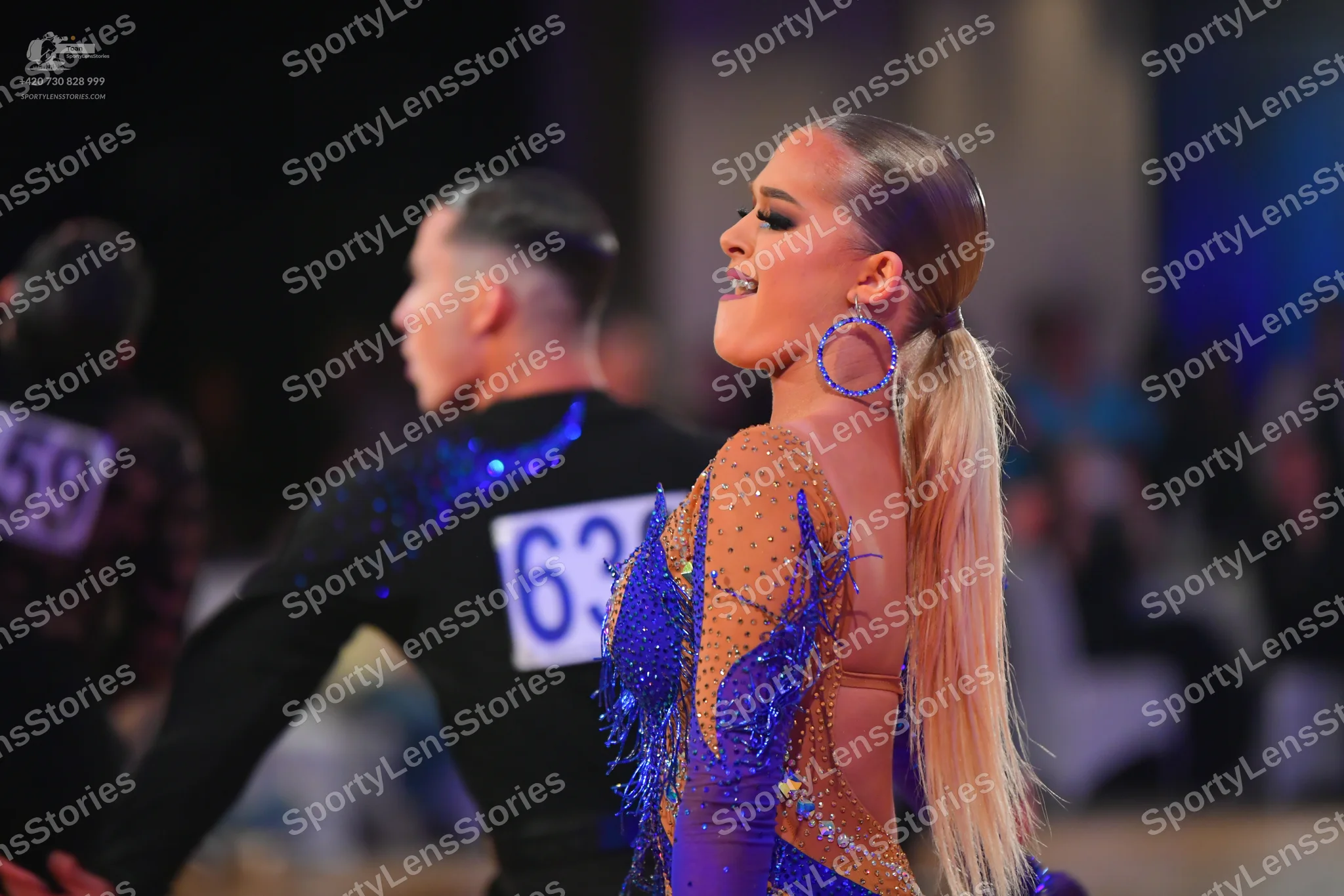 Dancesport competitor #59, #636: Male dancer (left): black costume