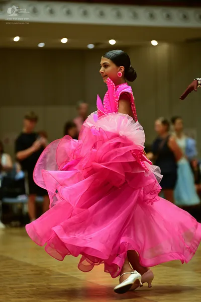 Dancesport competitor: ** Pink Ballgown
*   **Color:** Bright, vibrant pink