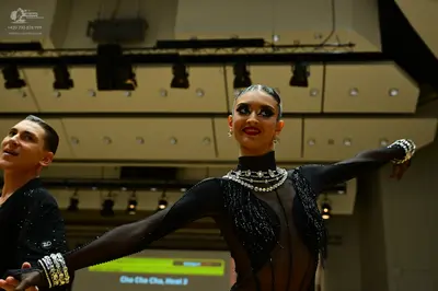 Dancesport competitor: Male dancer: black shirt with subtle sequins
