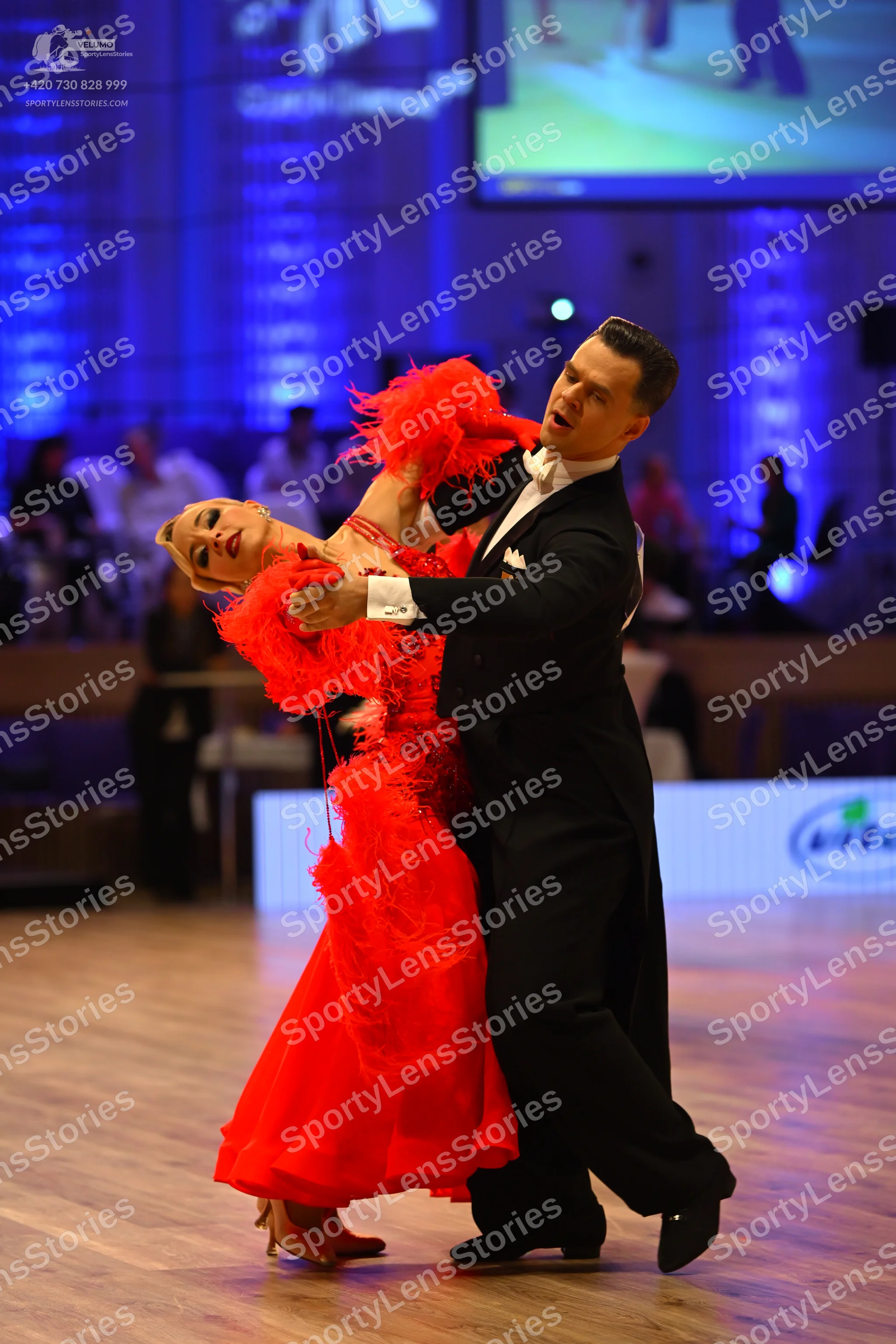 Dancesport competitor: Male dancer: black tailcoat, white shirt, white bowtie, black trousers, and blac